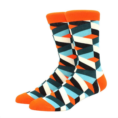 Men's Funny Happy Socks Fine Paragraph Diamond Pattern Argyle Three-dimensional Tube Geometric Funny Large size Combed Cotton