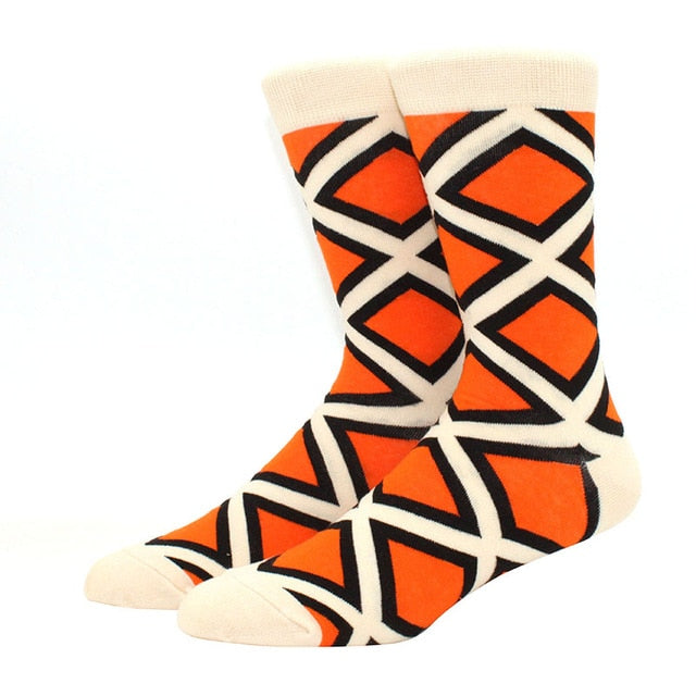 Men's Funny Happy Socks Fine Paragraph Diamond Pattern Argyle Three-dimensional Tube Geometric Funny Large size Combed Cotton