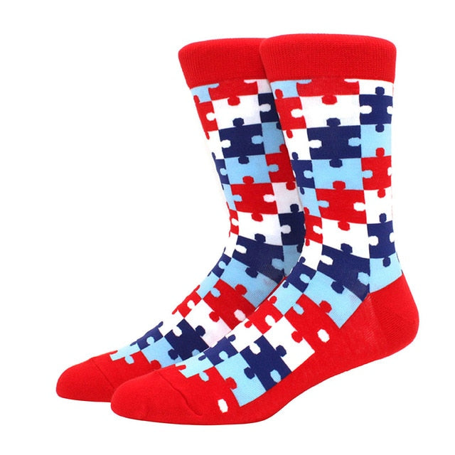Men's Funny Happy Socks Fine Paragraph Diamond Pattern Argyle Three-dimensional Tube Geometric Funny Large size Combed Cotton