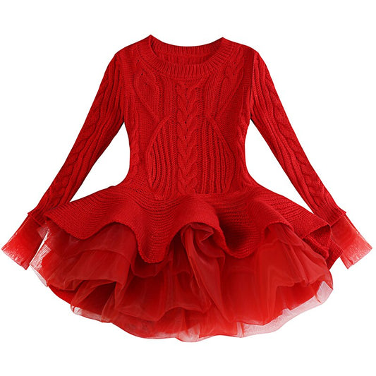 Autumn Winter Baby Girls Warm Knitted Sweater Party Dresses Princess Tutu Christmas Dress For Baby Kid Clothes Children Clothing