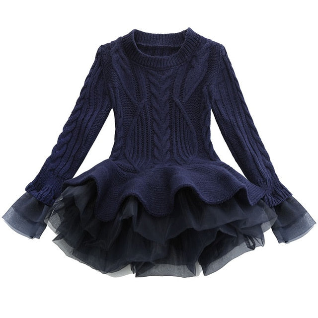 Autumn Winter Baby Girls Warm Knitted Sweater Party Dresses Princess Tutu Christmas Dress For Baby Kid Clothes Children Clothing