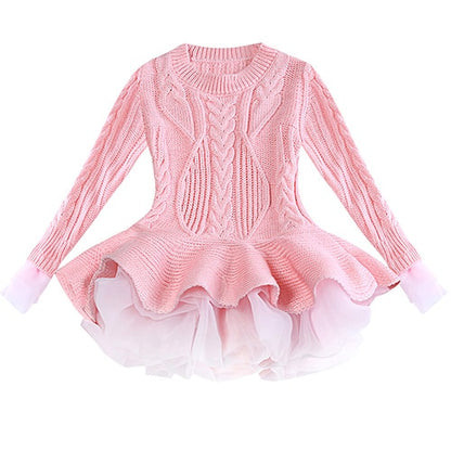 Autumn Winter Baby Girls Warm Knitted Sweater Party Dresses Princess Tutu Christmas Dress For Baby Kid Clothes Children Clothing