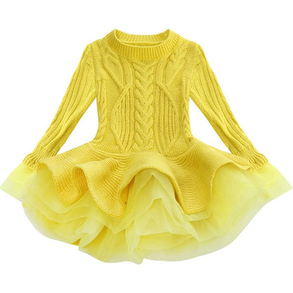 Autumn Winter Baby Girls Warm Knitted Sweater Party Dresses Princess Tutu Christmas Dress For Baby Kid Clothes Children Clothing