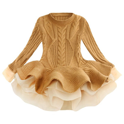 Autumn Winter Baby Girls Warm Knitted Sweater Party Dresses Princess Tutu Christmas Dress For Baby Kid Clothes Children Clothing