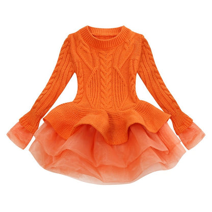 Autumn Winter Baby Girls Warm Knitted Sweater Party Dresses Princess Tutu Christmas Dress For Baby Kid Clothes Children Clothing