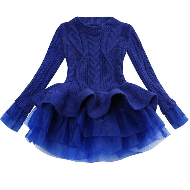 Autumn Winter Baby Girls Warm Knitted Sweater Party Dresses Princess Tutu Christmas Dress For Baby Kid Clothes Children Clothing