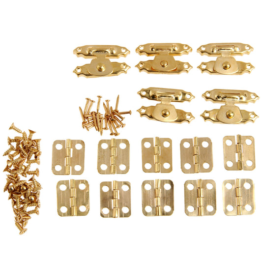 15pcs/set Vintage Gold Round Hinges Iron Decorative + Antique Latch Hasps Jewelry Box Toggle Lock Furniture Fittings Hardware