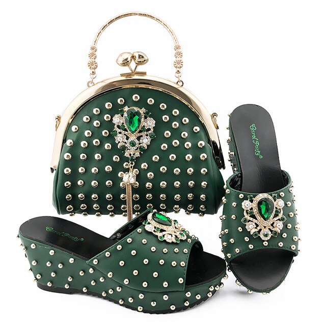 2020 Newest Fashion Party Shoes And Bags To Match Black Color African Shoes and Bag Set Italian Wedding Summer Shoes And Bag