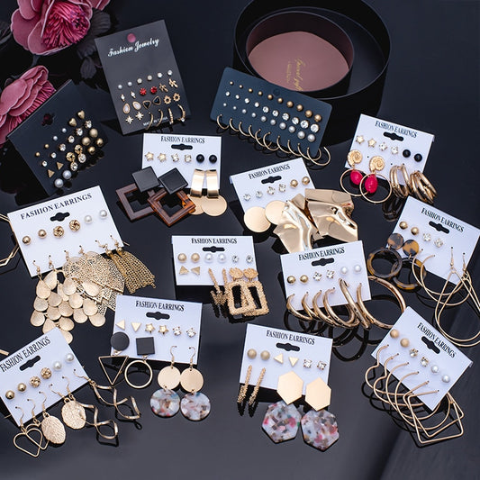 Women's Earrings Set Pearl Crystal Earrings For Women Vintage Boho Tassel Acrylic Earring Fashion Jewelry 2020 Geometric Earings