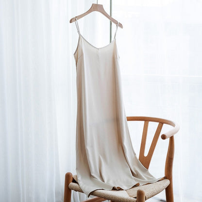 High Quality Women's Dress Summer Spaghetti Satin Long Dress Very Soft Smooth Plus Size S-4XL M30262