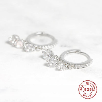 CANNER Real 925 Sterling Silver Earrings For Women Pearl French Cross Lightning Earrings Hoops Three Zircon Diamond Jewelry