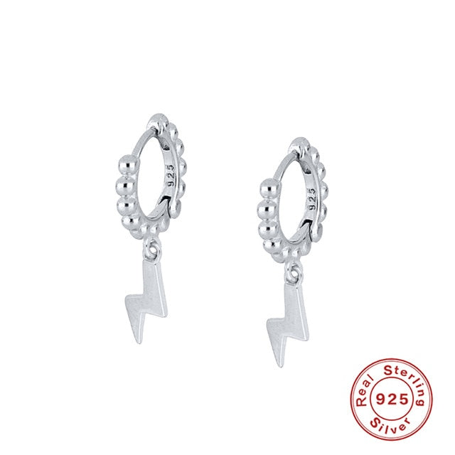 CANNER Real 925 Sterling Silver Earrings For Women Pearl French Cross Lightning Earrings Hoops Three Zircon Diamond Jewelry