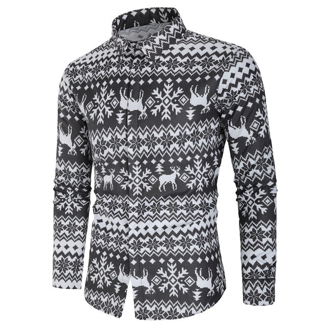 Christmas 3D Print Tree Shirt Men Autumn Long Sleeve shirt Winter Printed Mens Funny shirt