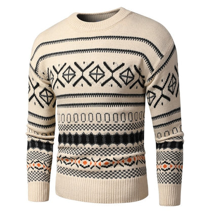 Men 2020 Autumn New Vintage Style Acrylic Warm Jacquard Sweater Pullovers Men Winter O-Neck Fashion Thick Check Pattern Sweater