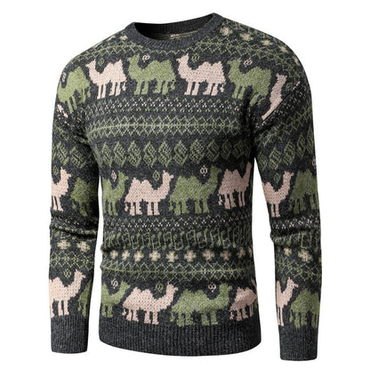 Men 2020 Autumn New Vintage Style Acrylic Warm Jacquard Sweater Pullovers Men Winter O-Neck Fashion Thick Check Pattern Sweater