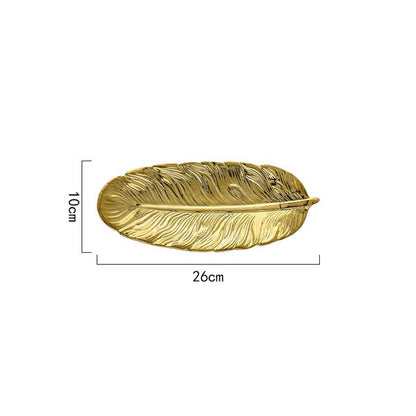 1 Pcs Nordic Gold Feather Shape Ceramic Tray Jewelry Plate Dessert Tray Kitchen Dinnerware Tabletop Decoration Accessories