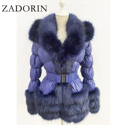 ZADORIN 2020 Winter Warm Detachable Down Jacket Women Furry FAUX Fur Collar White Duck Down Jacket Winter Down Coat With Hooded