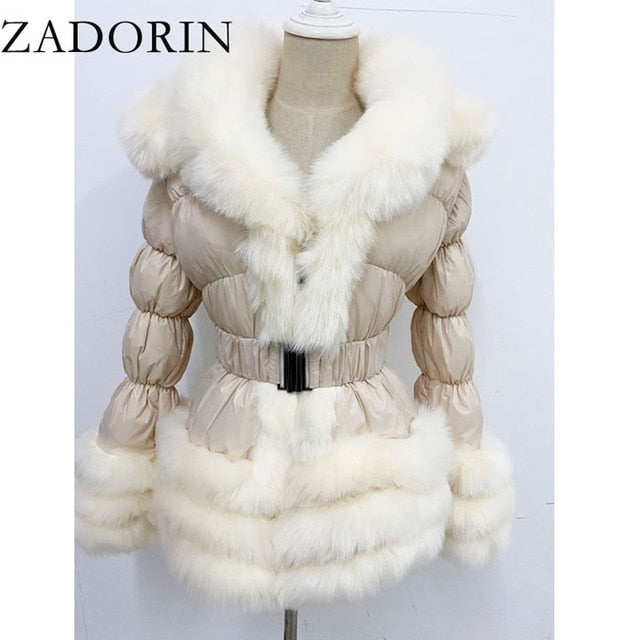 ZADORIN 2020 Winter Warm Detachable Down Jacket Women Furry FAUX Fur Collar White Duck Down Jacket Winter Down Coat With Hooded