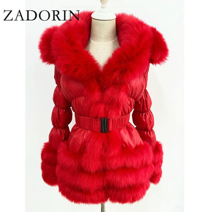 ZADORIN 2020 Winter Warm Detachable Down Jacket Women Furry FAUX Fur Collar White Duck Down Jacket Winter Down Coat With Hooded