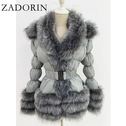 ZADORIN 2020 Winter Warm Detachable Down Jacket Women Furry FAUX Fur Collar White Duck Down Jacket Winter Down Coat With Hooded