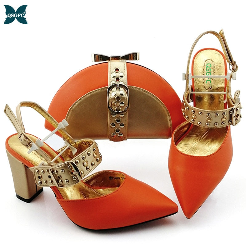 2020 NEW Shoes woman platform for African Ladies Italian design Shoes and Bag Set Decorated with Rhineston Metal Decoration