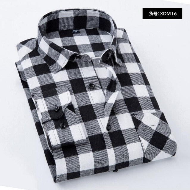 Flannel Plaid Shirt Men Cotton 2019 Spring Autumn New Male Casual Long Sleeve Shirt Plus size High Quality Warm Man Clothes
