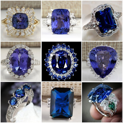 Fashion Big Blue Stone Ring Charm Jewelry Women CZ Wedding Rings Promise Engagement Ring Ladies Accessories Gifts Z4K146