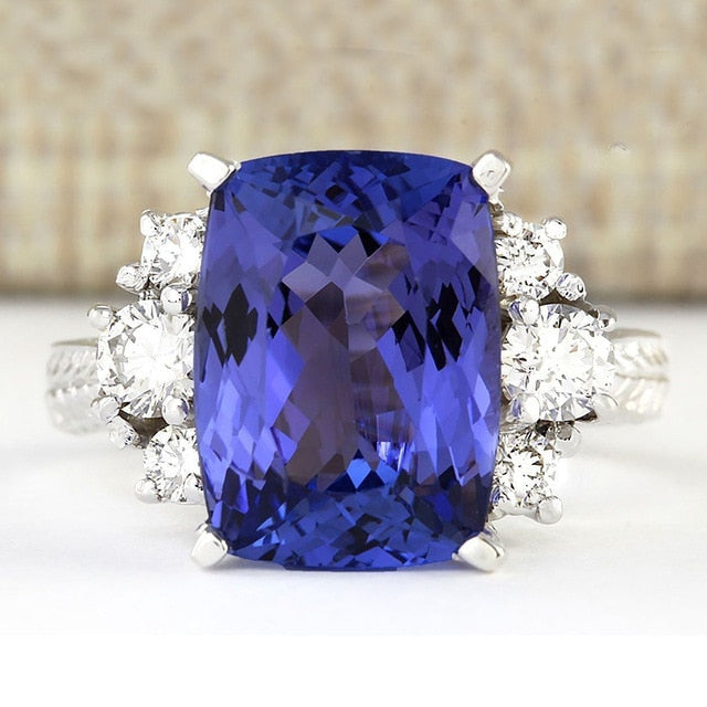 Fashion Big Blue Stone Ring Charm Jewelry Women CZ Wedding Rings Promise Engagement Ring Ladies Accessories Gifts Z4K146