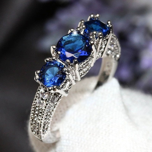 Fashion Big Blue Stone Ring Charm Jewelry Women CZ Wedding Rings Promise Engagement Ring Ladies Accessories Gifts Z4K146