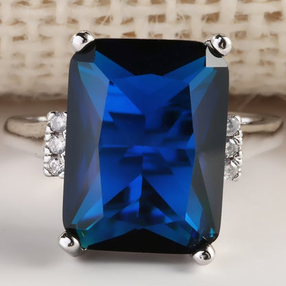 Fashion Big Blue Stone Ring Charm Jewelry Women CZ Wedding Rings Promise Engagement Ring Ladies Accessories Gifts Z4K146