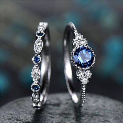 Fashion Big Blue Stone Ring Charm Jewelry Women CZ Wedding Rings Promise Engagement Ring Ladies Accessories Gifts Z4K146