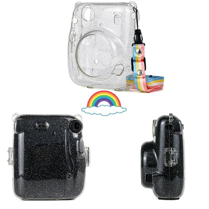 For Fujifilm Instax Mini 11 Instant Film Camera PU Leather Bag Case Cover Shell with Shoulder Strap Pink/Blue/Purple/Gray/White