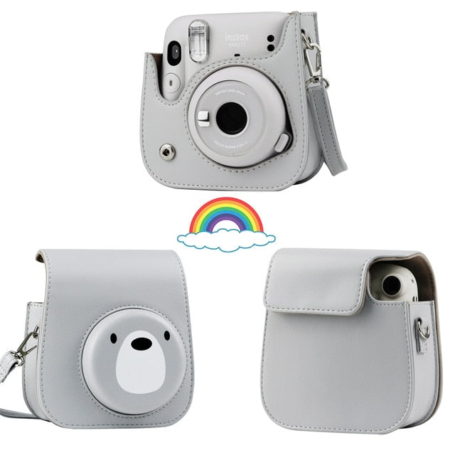 For Fujifilm Instax Mini 11 Instant Film Camera PU Leather Bag Case Cover Shell with Shoulder Strap Pink/Blue/Purple/Gray/White