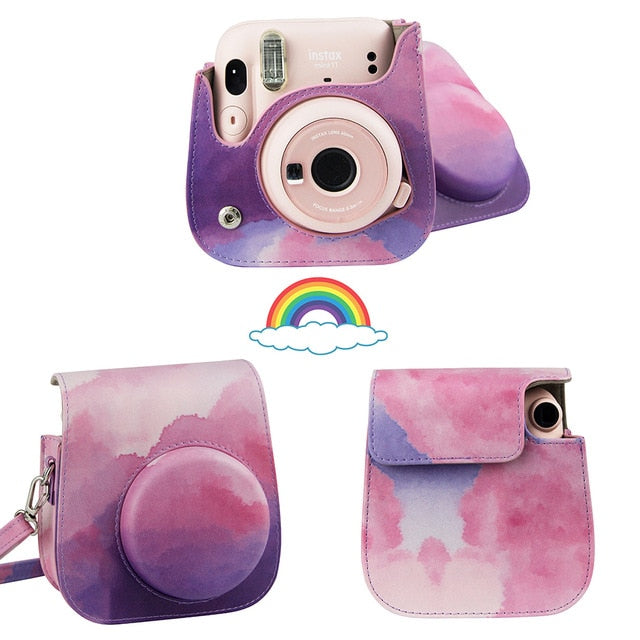 For Fujifilm Instax Mini 11 Instant Film Camera PU Leather Bag Case Cover Shell with Shoulder Strap Pink/Blue/Purple/Gray/White