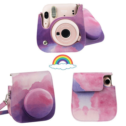 For Fujifilm Instax Mini 11 Instant Film Camera PU Leather Bag Case Cover Shell with Shoulder Strap Pink/Blue/Purple/Gray/White