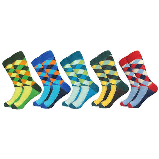 2020 Hot Sale Casual Men Socks New Socks Fashion Design Plaid Colorful Happy Business Party Dress Cotton Socks Man