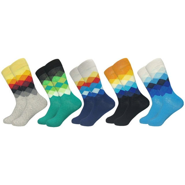 2020 Hot Sale Casual Men Socks New Socks Fashion Design Plaid Colorful Happy Business Party Dress Cotton Socks Man