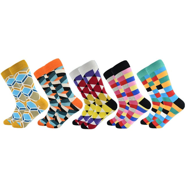 2020 Hot Sale Casual Men Socks New Socks Fashion Design Plaid Colorful Happy Business Party Dress Cotton Socks Man