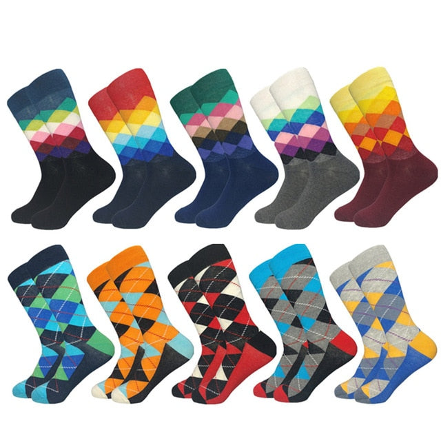 2020 Hot Sale Casual Men Socks New Socks Fashion Design Plaid Colorful Happy Business Party Dress Cotton Socks Man