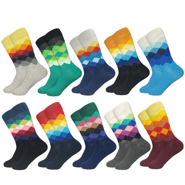 2020 Hot Sale Casual Men Socks New Socks Fashion Design Plaid Colorful Happy Business Party Dress Cotton Socks Man