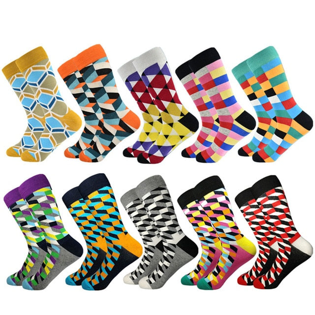 2020 Hot Sale Casual Men Socks New Socks Fashion Design Plaid Colorful Happy Business Party Dress Cotton Socks Man