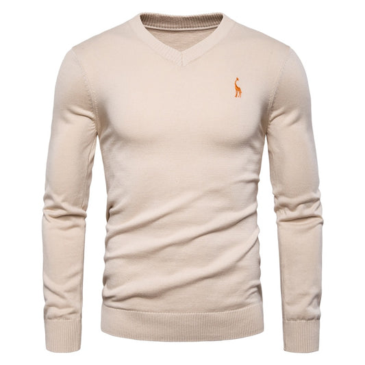 2019 Autumn Winter Brand Quality 100% Cotton Mens Sweaters V Neck Pullovers Men Solid Embroidery Sweater Men