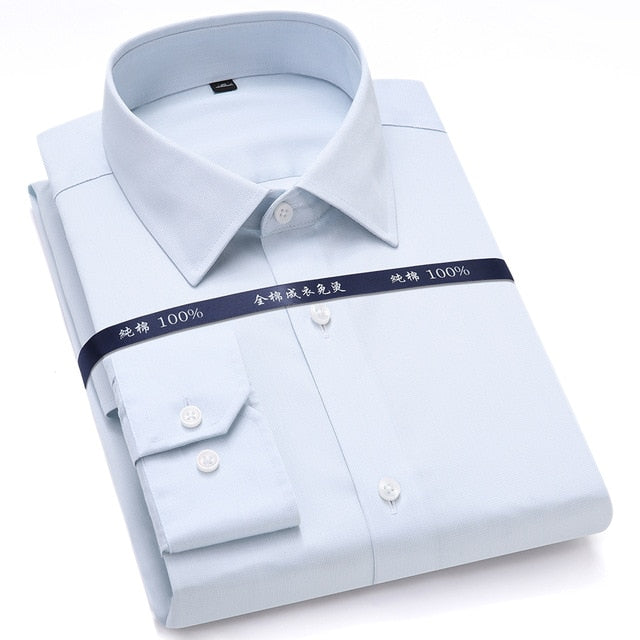 Top Quality Mens Formal Dress Shirts Long Sleeve White Pure Cotton Business Slim Fit Plus Size Office Non Iron Blouse