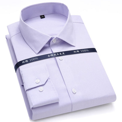 Top Quality Mens Formal Dress Shirts Long Sleeve White Pure Cotton Business Slim Fit Plus Size Office Non Iron Blouse