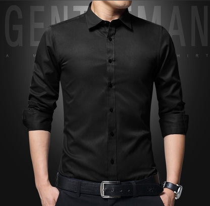 Men's Dress Shirt White Twill Long Sleeve Business Wedding Slim Fit Cotton Office High Quality Male Blouse
