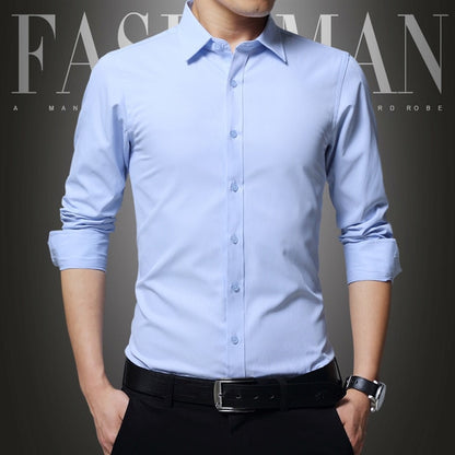 Men's Dress Shirt White Twill Long Sleeve Business Wedding Slim Fit Cotton Office High Quality Male Blouse