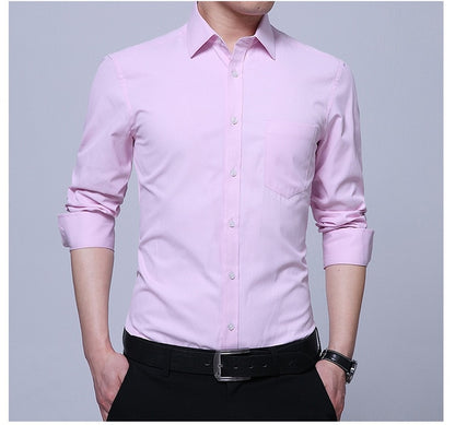 Men's Dress Shirt White Twill Long Sleeve Business Wedding Slim Fit Cotton Office High Quality Male Blouse