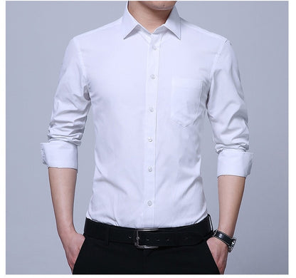 Men's Dress Shirt White Twill Long Sleeve Business Wedding Slim Fit Cotton Office High Quality Male Blouse