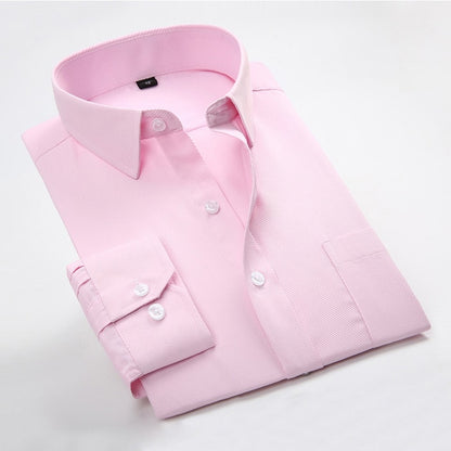 Men's Dress Shirt White Twill Long Sleeve Business Wedding Slim Fit Cotton Office High Quality Male Blouse