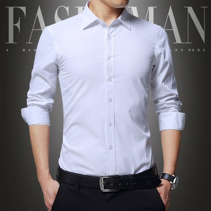 Men's Dress Shirt White Twill Long Sleeve Business Wedding Slim Fit Cotton Office High Quality Male Blouse